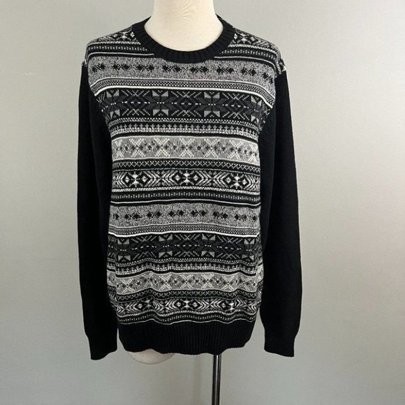 NWT WEATHERPROOF Black Crew Neck Holiday Sweater (L)‎ - Picture 2 of 7